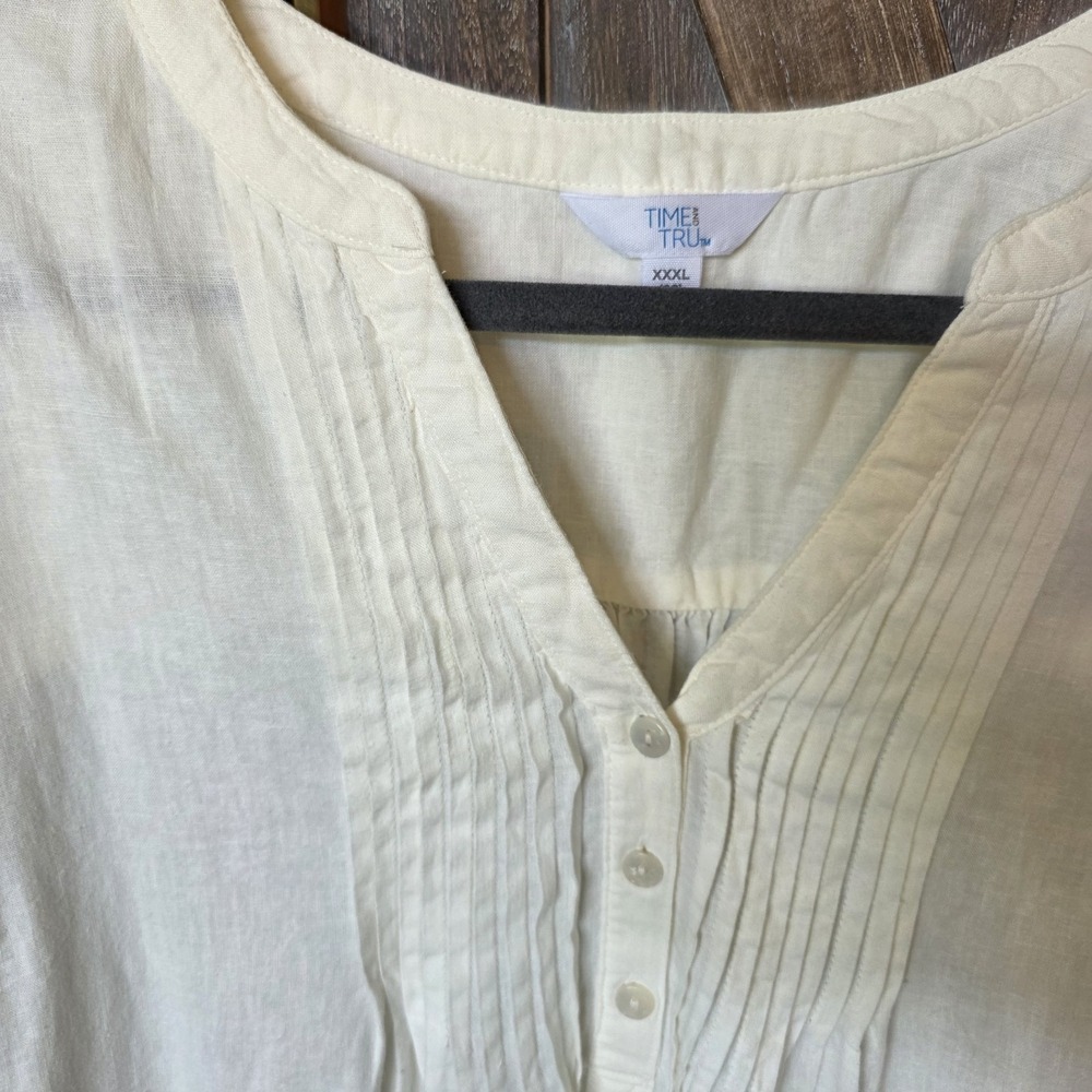 Time & Tru Shirt Women's Size XXXL (22) Ivory Pintuck Blouse Linen Blend Buttons - Picture 2 of 8